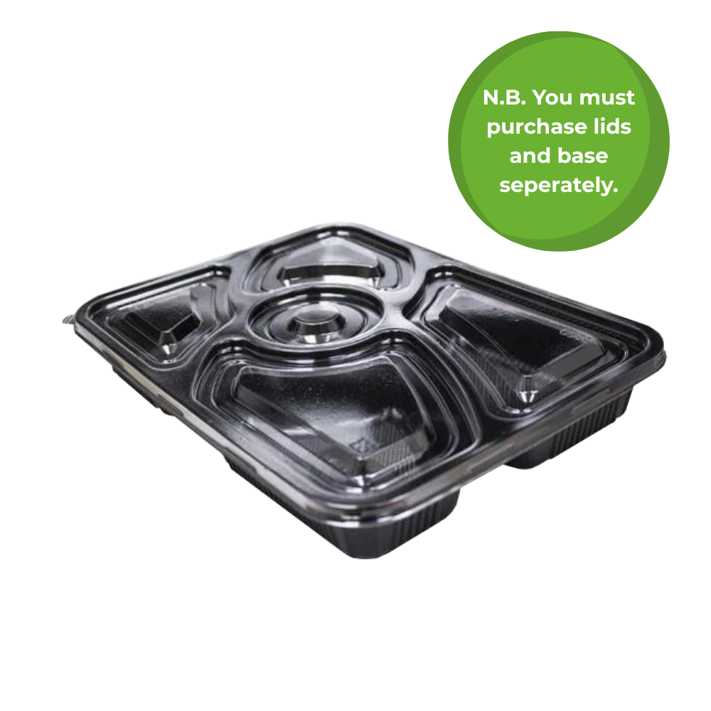 Rectangular 5-Compartment Container with Lid – 265 x 200 x 38 mm (Pack of 200)