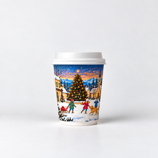 8oz Recyclable Christmas Paper Coffee Cup – Box of 500