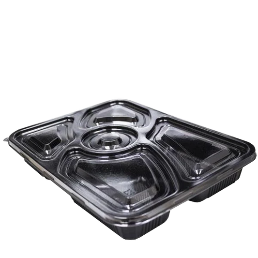 Rectangular 5-Compartment Container with Lid – 265 x 200 x 38 mm (Pack of 200)